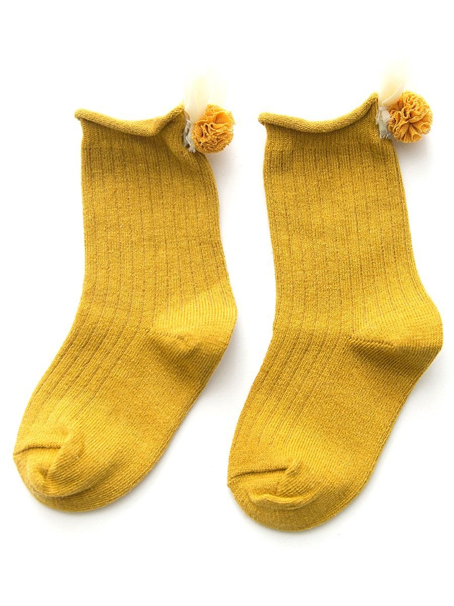 4 Pair/Pack Cute Baby Toddler Girl Solid Color Flower Trim Socks - dianjiang-