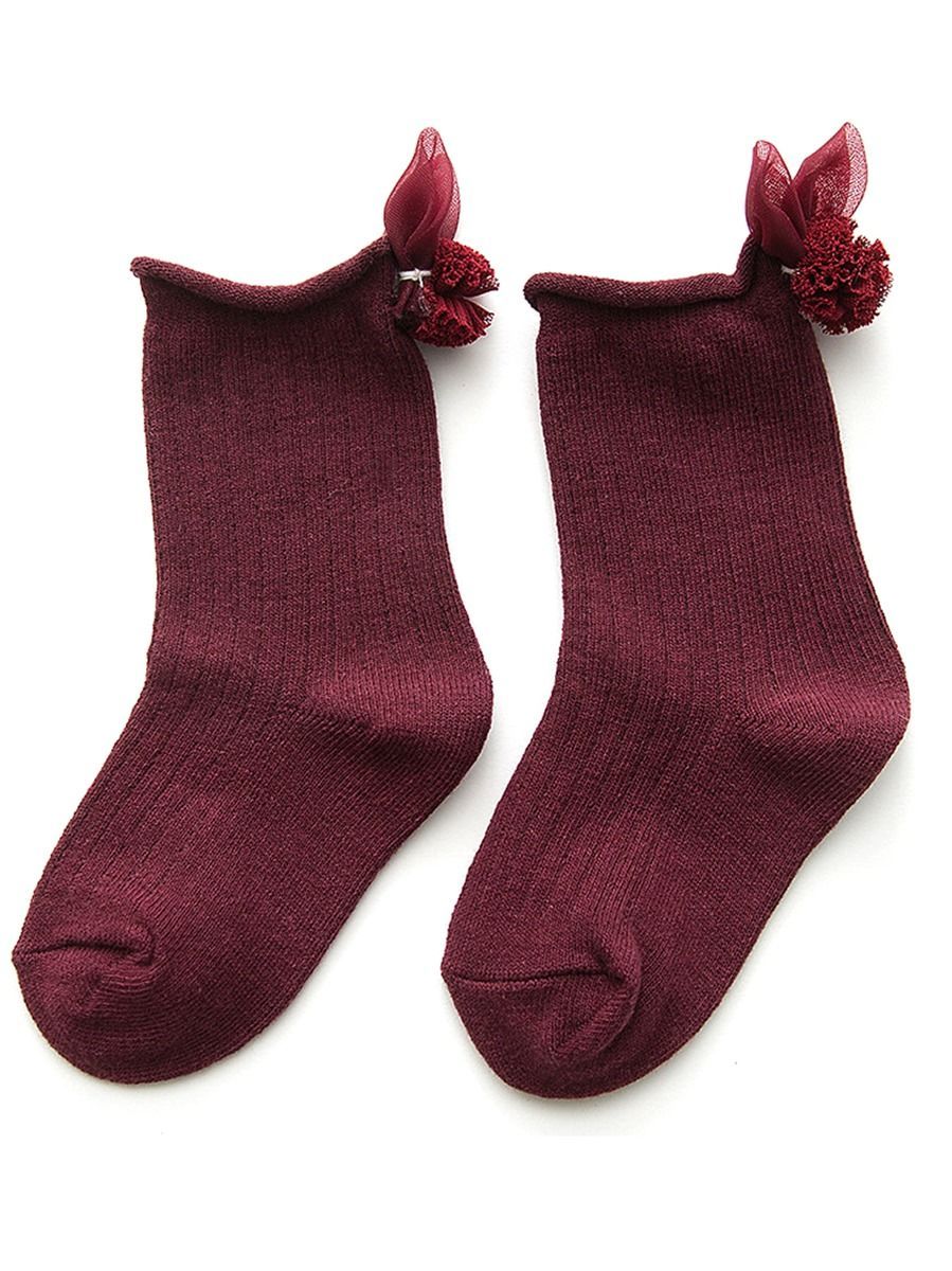 4 Pair/Pack Cute Baby Toddler Girl Solid Color Flower Trim Socks - dianjiang-