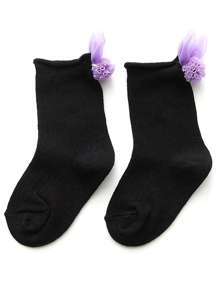4 Pair/Pack Cute Baby Toddler Girl Solid Color Flower Trim Socks - dianjiang-