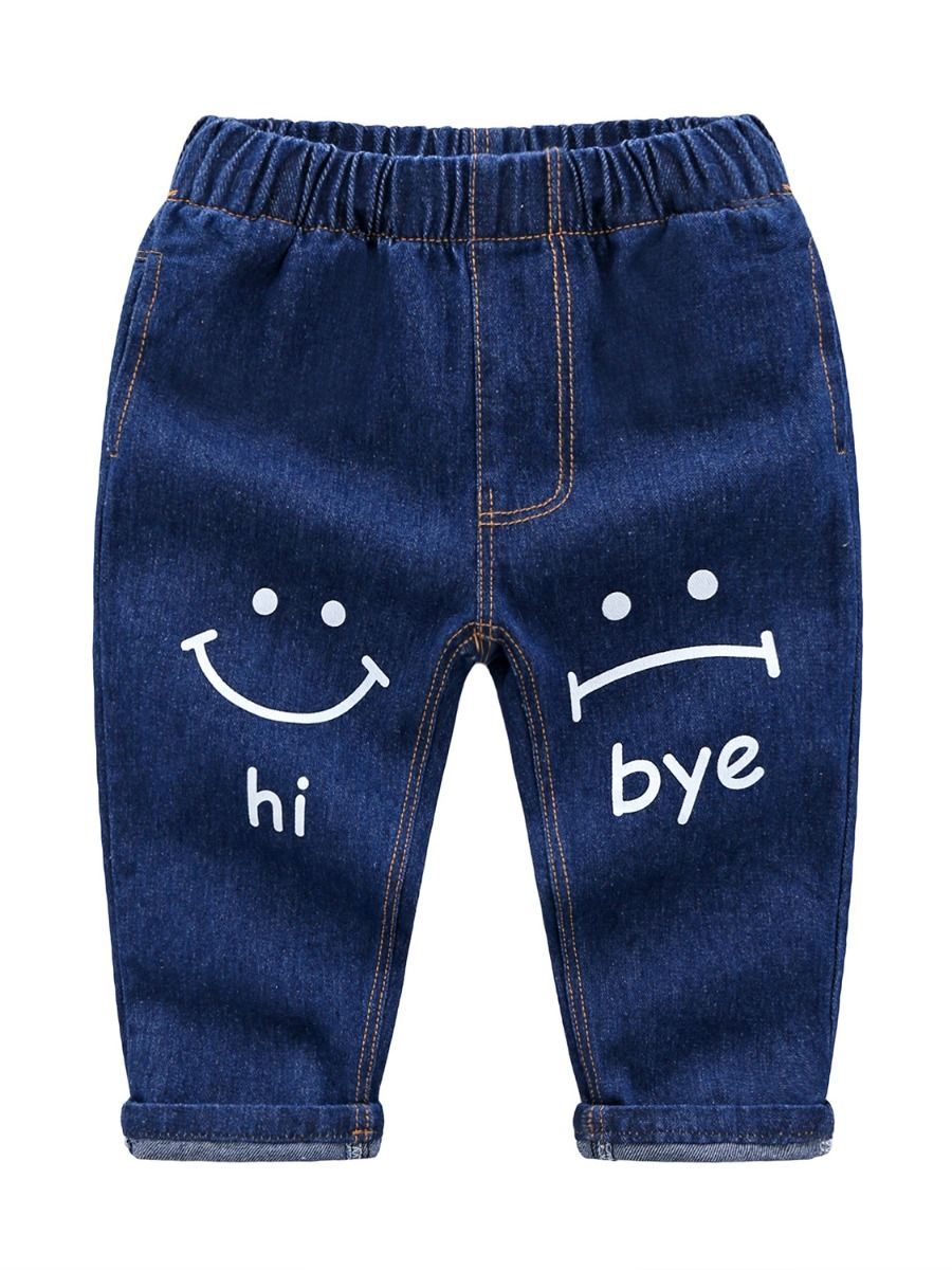 Cute Baby Toddler Girl Smile Face Letters Printed Blue Jeans - dianjiang-