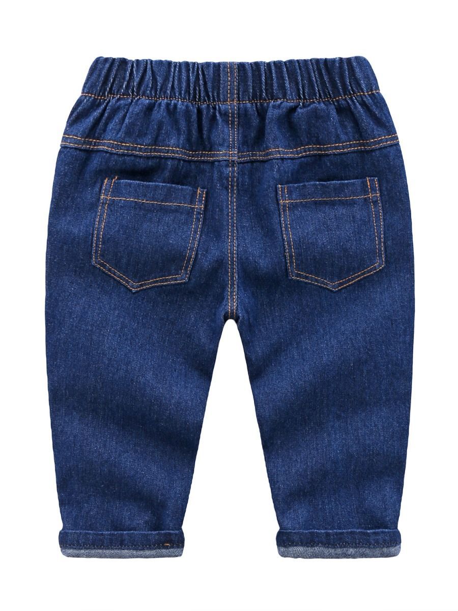 Cute Baby Toddler Girl Smile Face Letters Printed Blue Jeans - dianjiang-