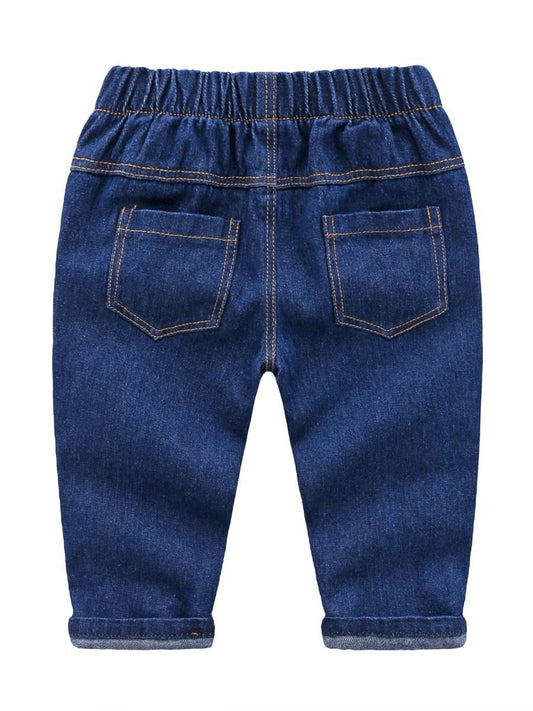 Cute Baby Toddler Girl Smile Face Letters Printed Blue Jeans - dianjiang-