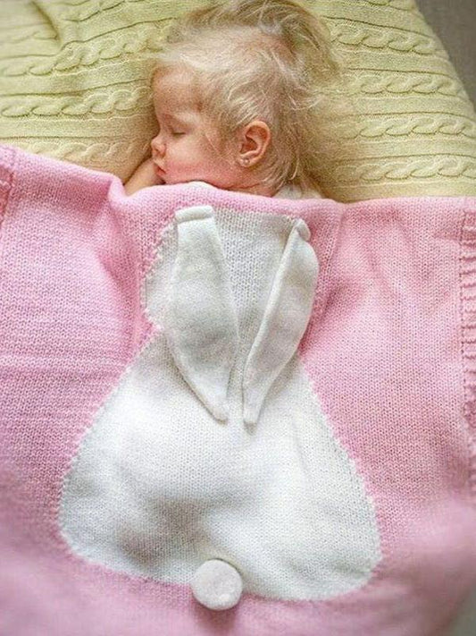 Cute Cotton Pink Rabbit Knitted Air Conditioning Blanket Yarn for Babies Toddlers Boys Girls - dianjiang-