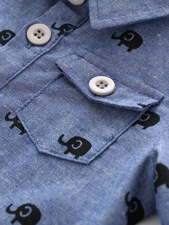 Cute Elephant Printed Buttoned Long Sleeves Infant Boys Coverall - dianjiang-