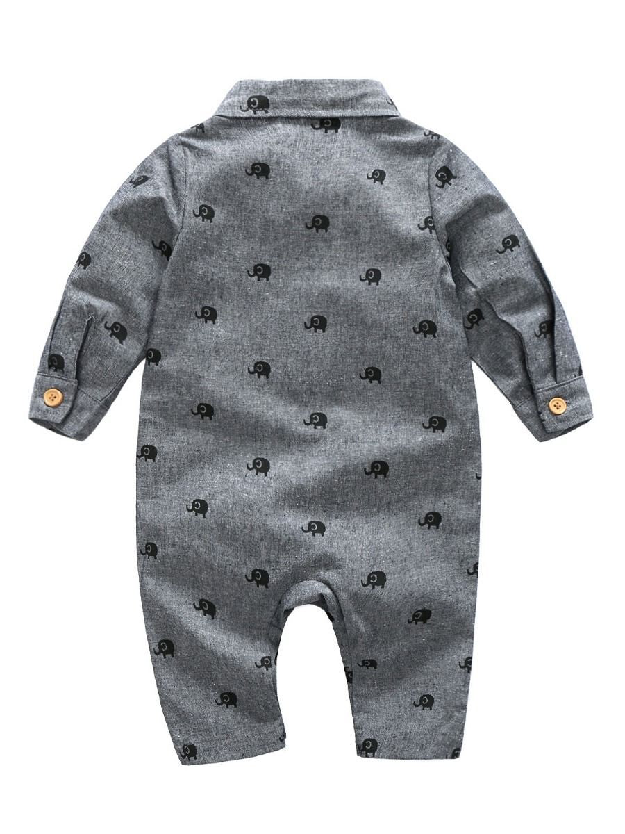 Cute Elephant Printed Buttoned Long Sleeves Infant Boys Coverall - dianjiang-