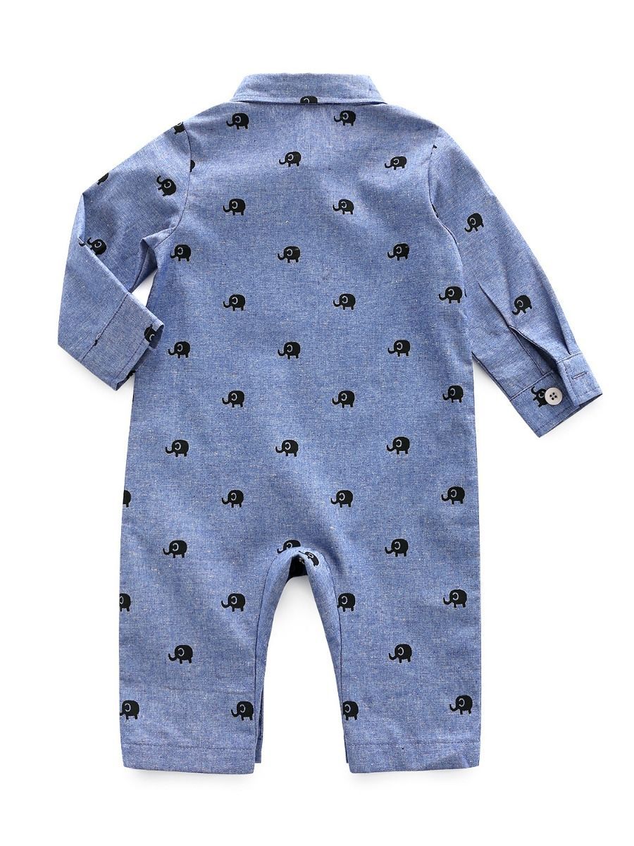 Cute Elephant Printed Buttoned Long Sleeves Infant Boys Coverall - dianjiang-