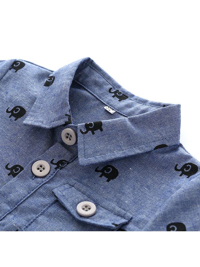 Cute Elephant Printed Buttoned Long Sleeves Infant Boys Coverall - dianjiang-