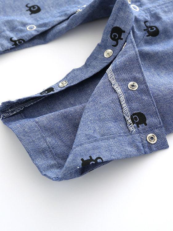 Cute Elephant Printed Buttoned Long Sleeves Infant Boys Coverall - dianjiang-