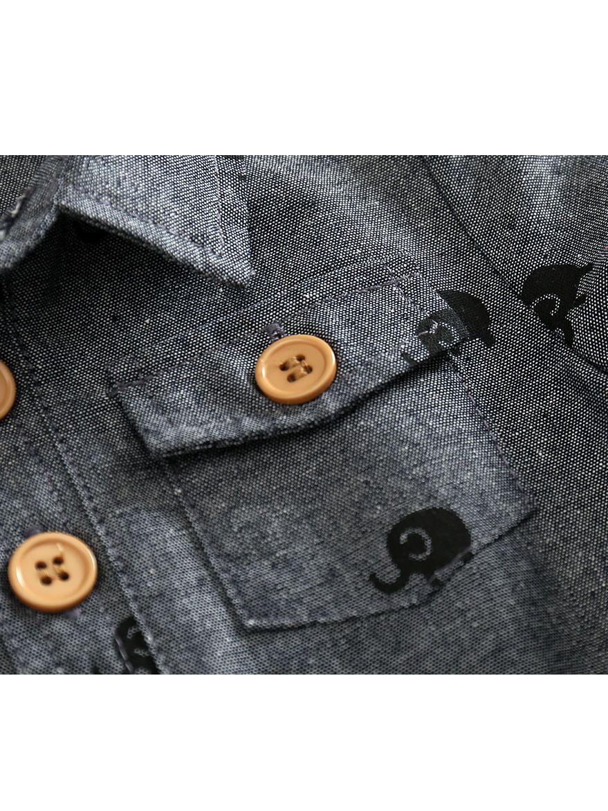 Cute Elephant Printed Buttoned Long Sleeves Infant Boys Coverall - dianjiang-