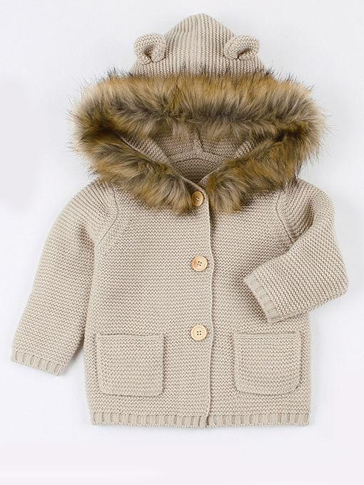Cute Faux Fur Trimmed Ear Hooded Crochet Coat Winter Outwear - dianjiang-