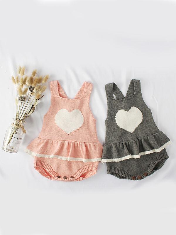 Cute Heart Pattern Knitted Wear Cotton Romper Sleeveless Bodysuit - dianjiang-