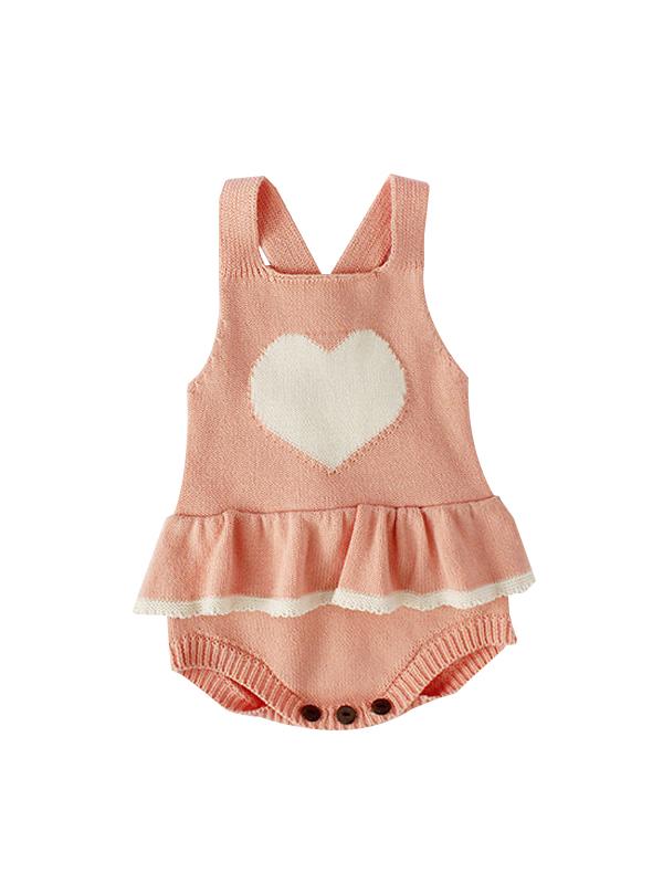 Cute Heart Pattern Knitted Wear Cotton Romper Sleeveless Bodysuit - dianjiang-