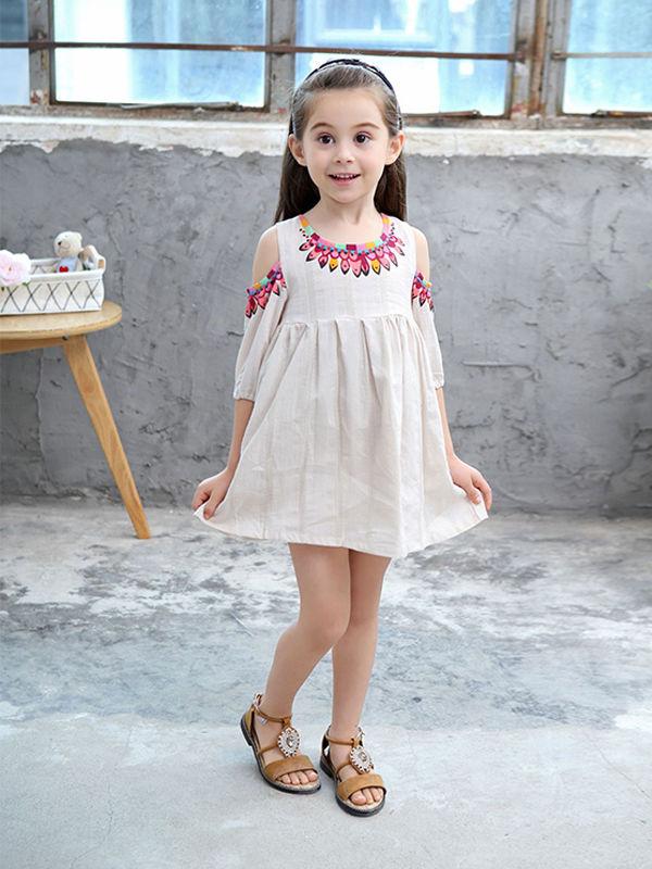 Cute Jacquard Pleated Toddlers Girls Off-shoulder Dress - dianjiang-