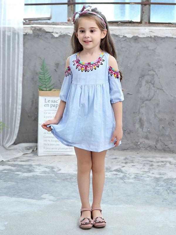 Cute Jacquard Pleated Toddlers Girls Off-shoulder Dress - dianjiang-