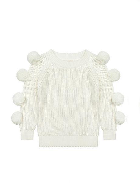 Cute Pom-pom Decor White Knitted Jumper - dianjiang-