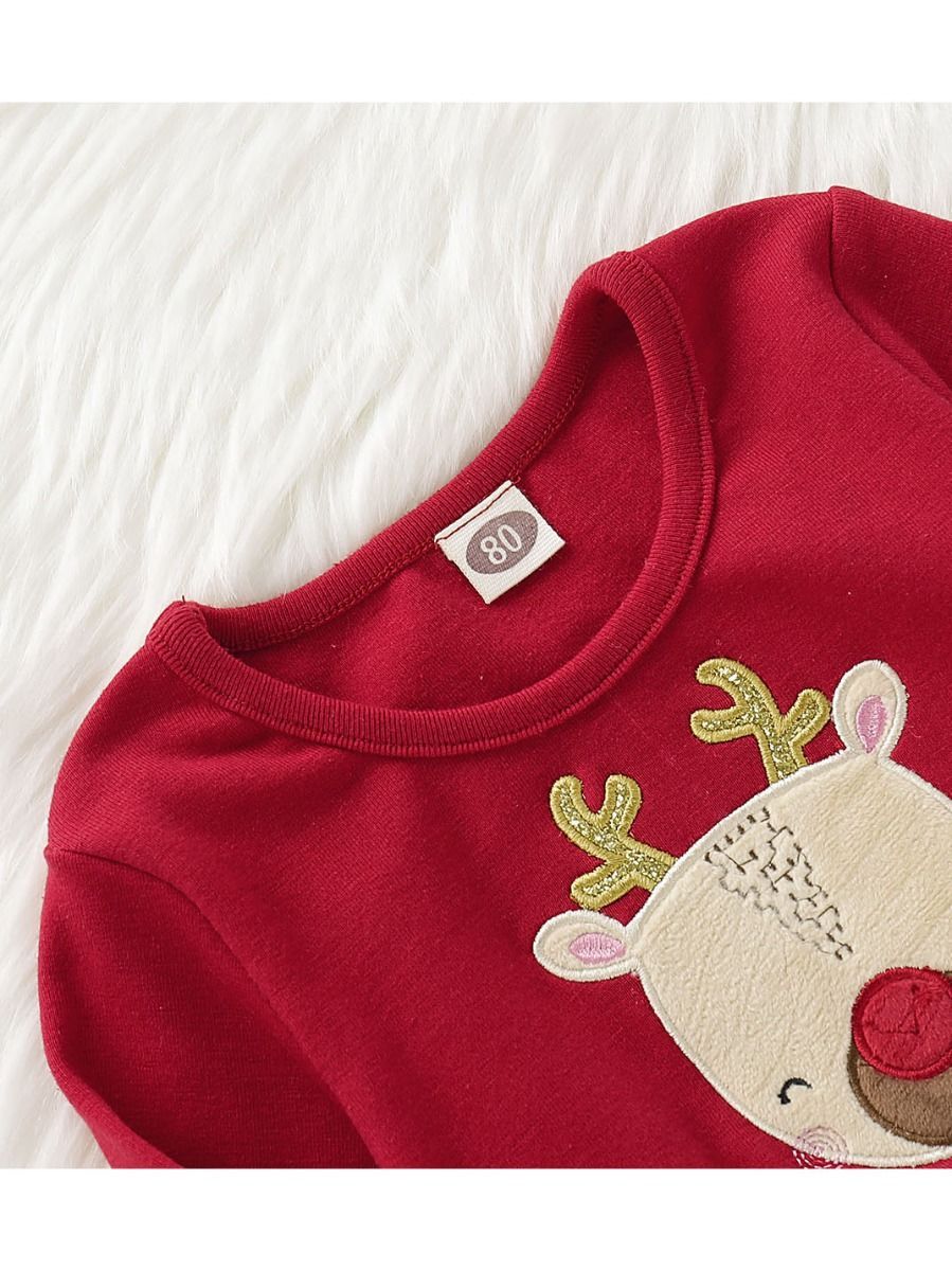 Cute Reindeer Tulle Double Layer Patchwork Christmas Red Dress - dianjiang-