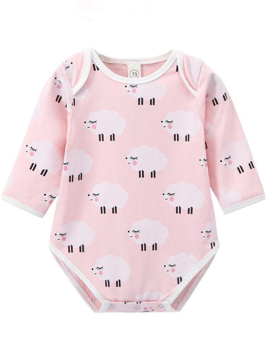 Cute Sheep Printed Long Sleeve Bodysuits for Infant Babies - dianjiang-