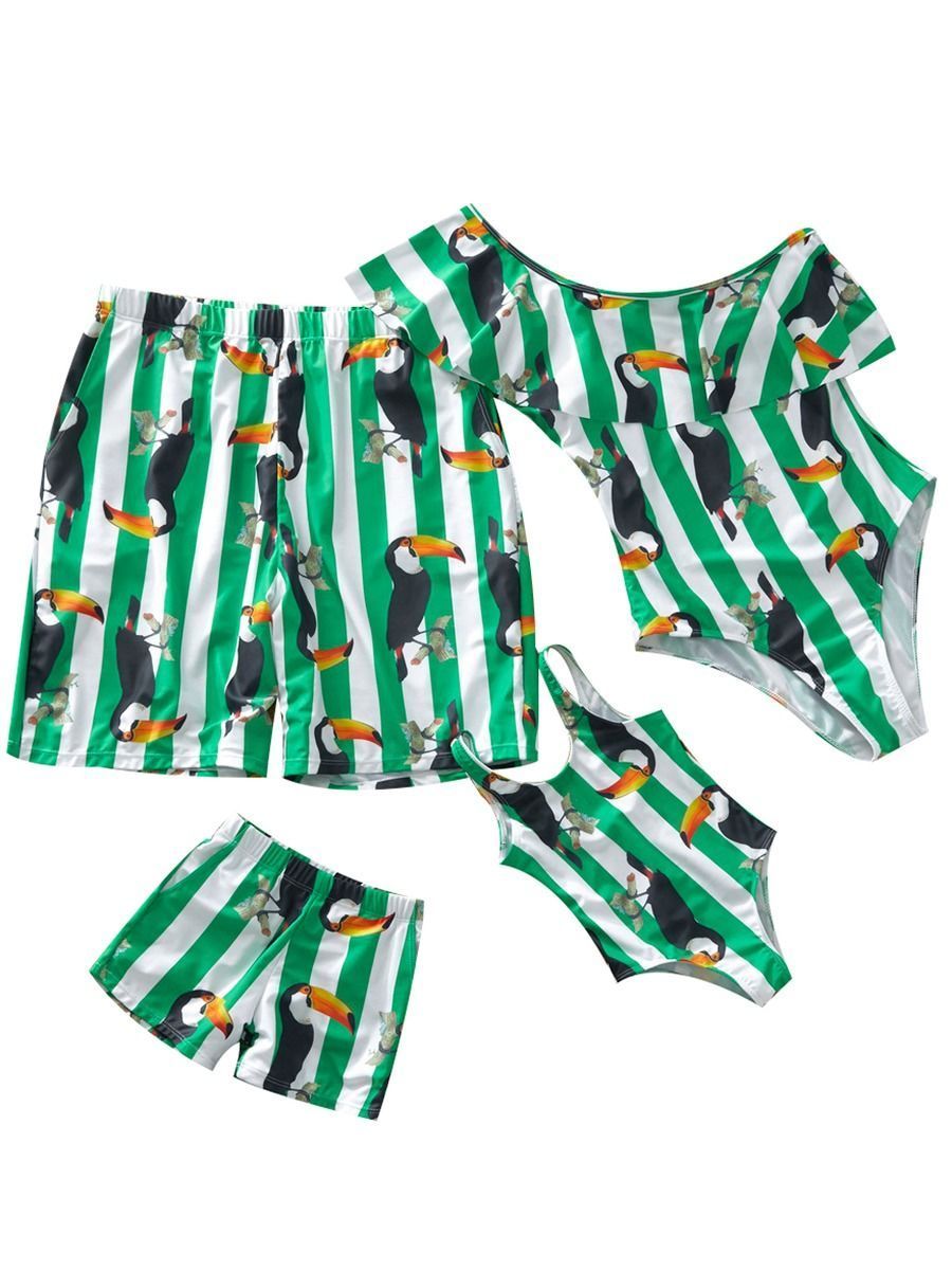 Dad and Son Bird Stripe Swimming Trunks Family Matching - dianjiang-