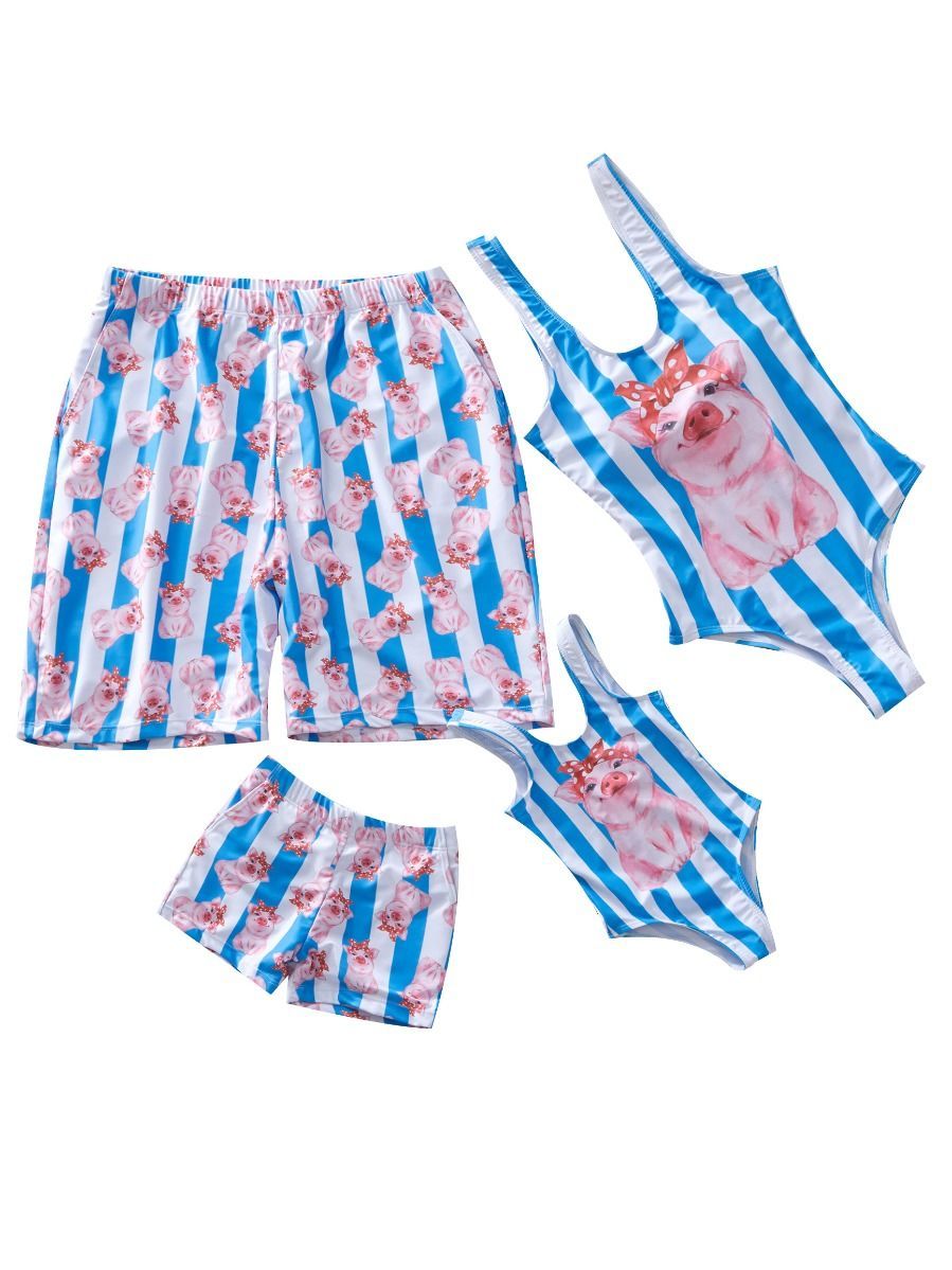 Family Outfit Pig Stripe Pattern Trunks Dad and Son Swimwear - dianjiang-