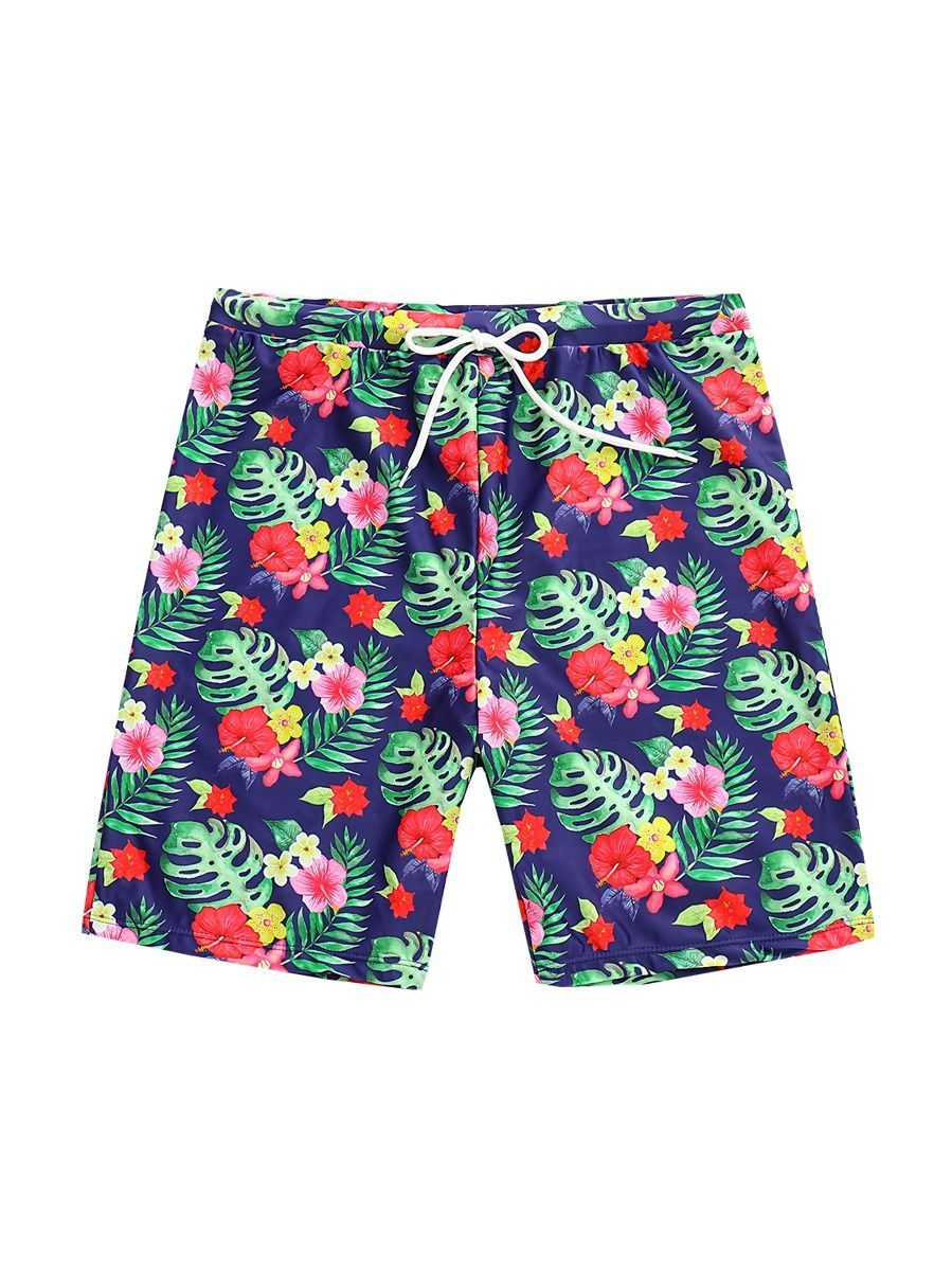 Daddy and Son Flower Leaf Print Swimming Trunks Family Matching - dianjiang-