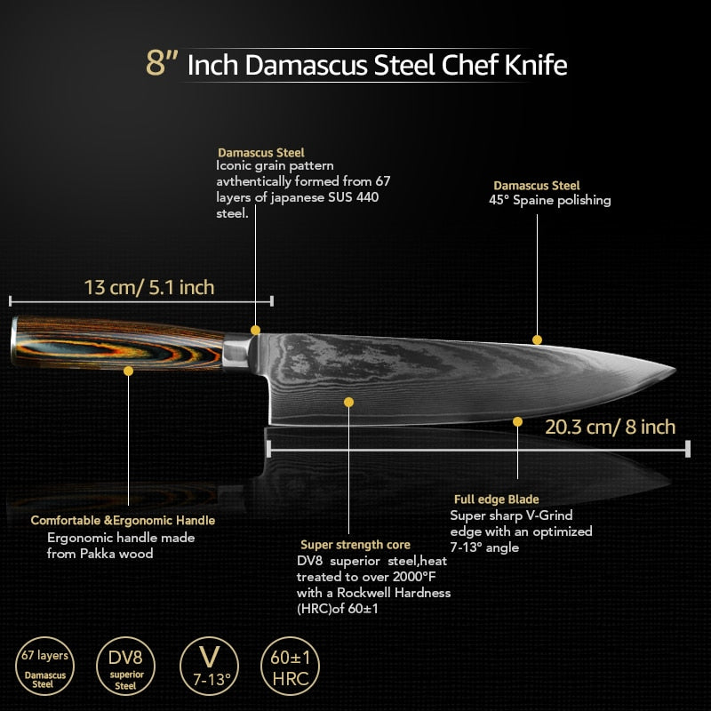 Damascus Knives DV8 67 Layer Chef Knife Japanese Kitchen Knife Damascu