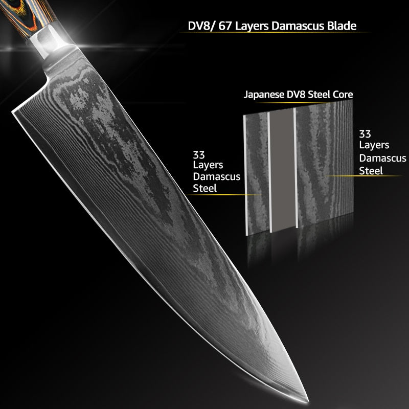 Damascus Knives DV8 67 Layer Chef Knife Japanese Kitchen Knife Damascus Stainless Steel Knives Ultra Sharp Micarta Handle - dianjiang-