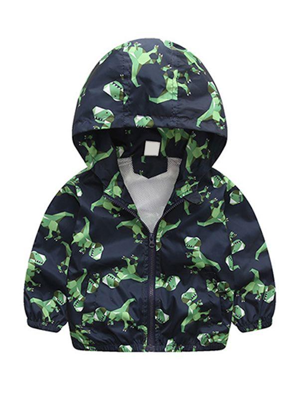 Dinosaurs Zip-up Toddlers Boys Windproof Hooded Jacket - dianjiang-