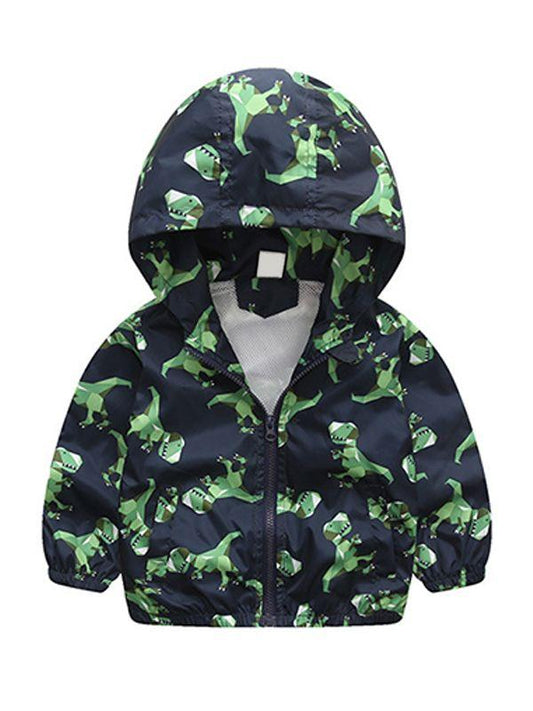 Dinosaurs Zip-up Toddlers Boys Windproof Hooded Jacket - dianjiang-