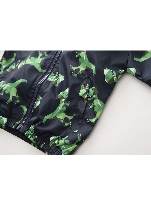 Dinosaurs Zip-up Toddlers Boys Windproof Hooded Jacket - dianjiang-