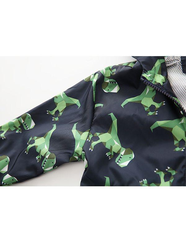 Dinosaurs Zip-up Toddlers Boys Windproof Hooded Jacket - dianjiang-