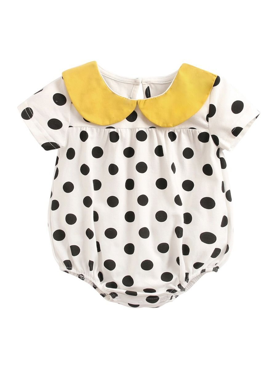 Doll Collar Black Polka Dots Baby Bodysuit - dianjiang-