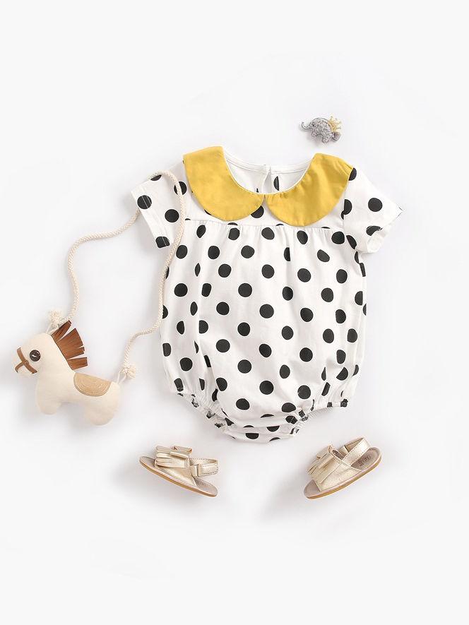 Doll Collar Black Polka Dots Baby Bodysuit - dianjiang-