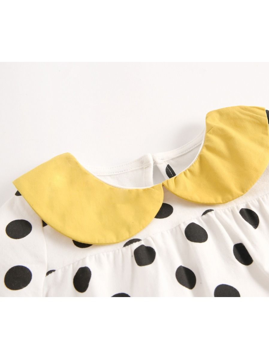 Doll Collar Black Polka Dots Baby Bodysuit - dianjiang-
