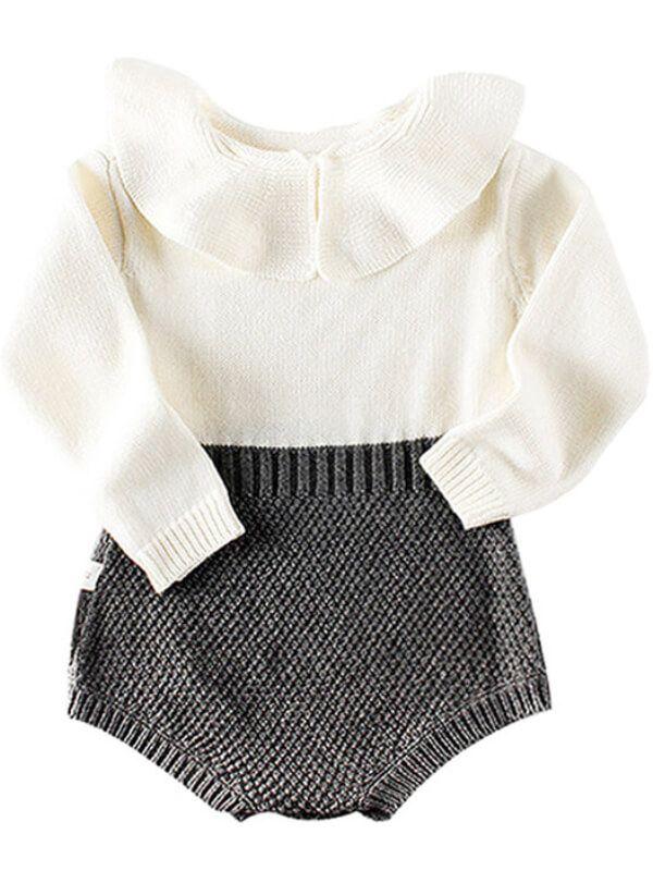 Doll Collar Paneled Knitting Romper for Babies - dianjiang-