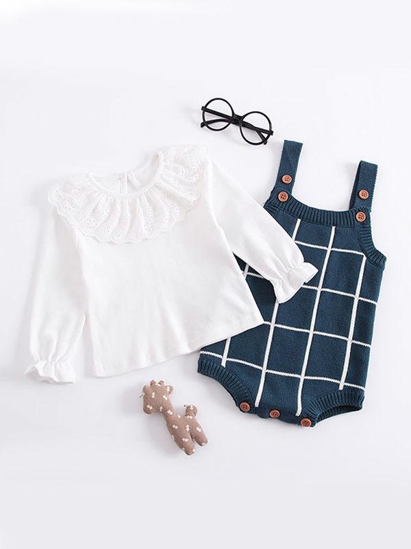 Double-layers Jacquard Thickened Plaid Bodysuit Baby Suspender Romper - dianjiang-