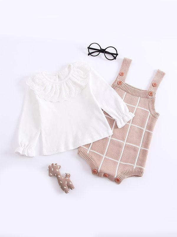 Double-layers Jacquard Thickened Plaid Bodysuit Baby Suspender Romper - dianjiang-