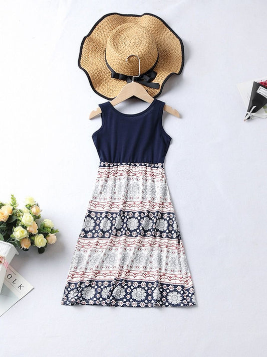 Family Look Mommy and Me Family Fitted Vintage Flower Sleeveless Dress - dianjiang-