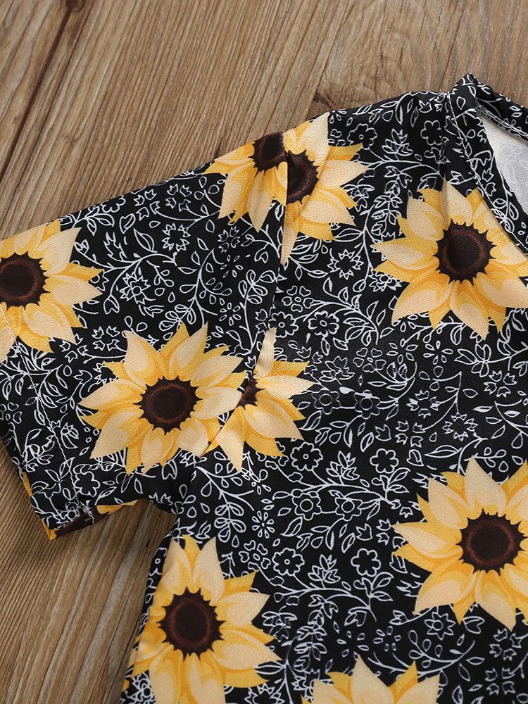 Kids Sunflower Clothing 2-Piece Outfit Dress Top Matching Yellow Ruffle Trousers Summer Wholesale - dianjiang-