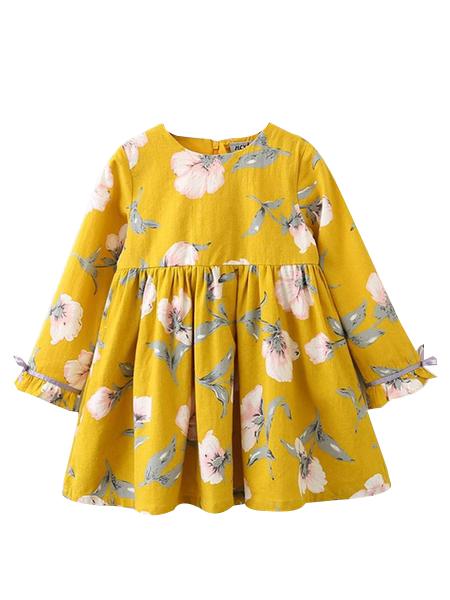 Spring Autumn Floral Shift Dress with Ruffle-cuff for Little Big Girl - dianjiang-