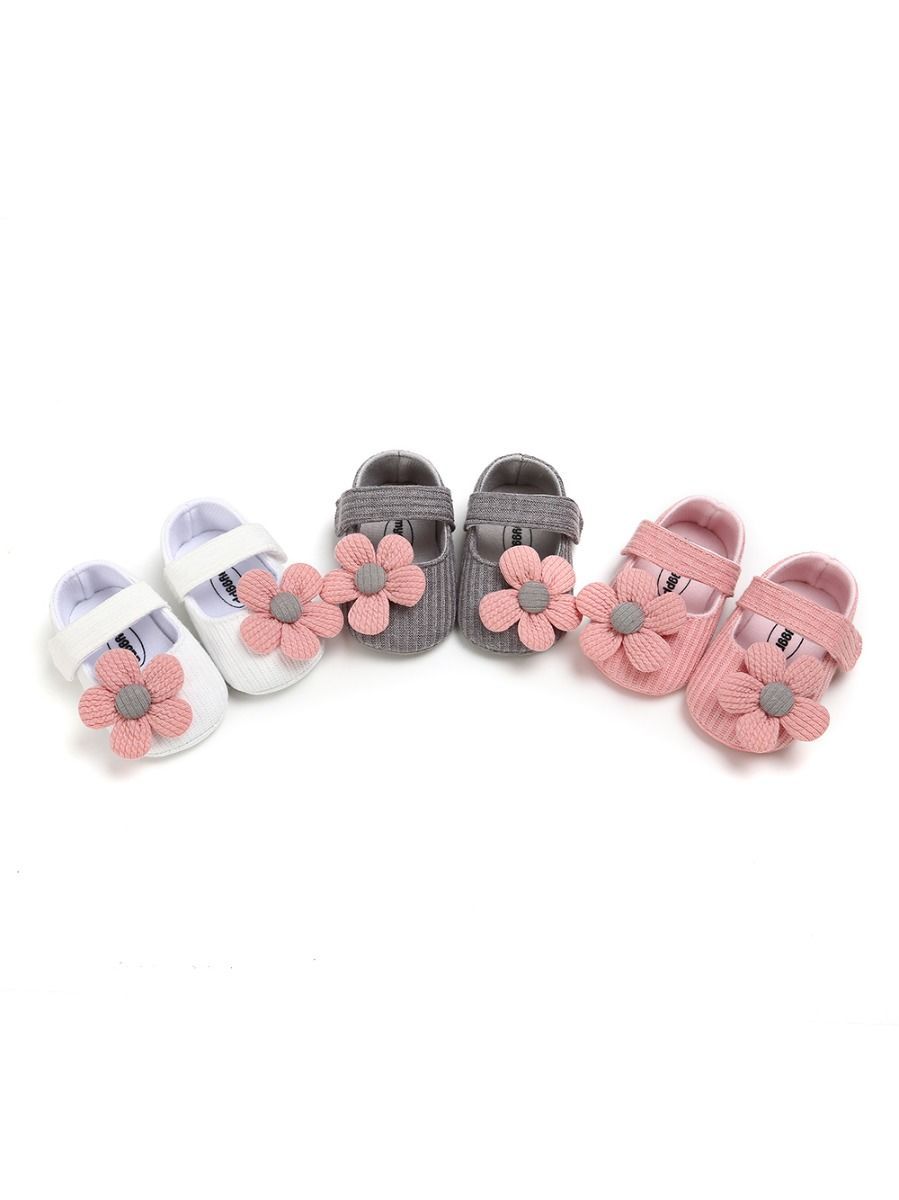 Early Days Baby Girls Flower Trim Prewalker Shoes - dianjiang-