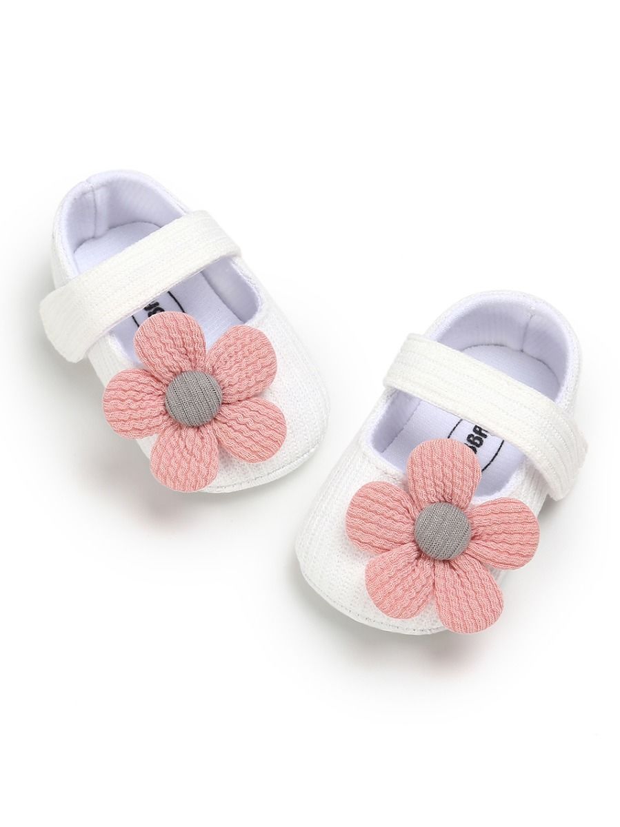 Early Days Baby Girls Flower Trim Prewalker Shoes - dianjiang-