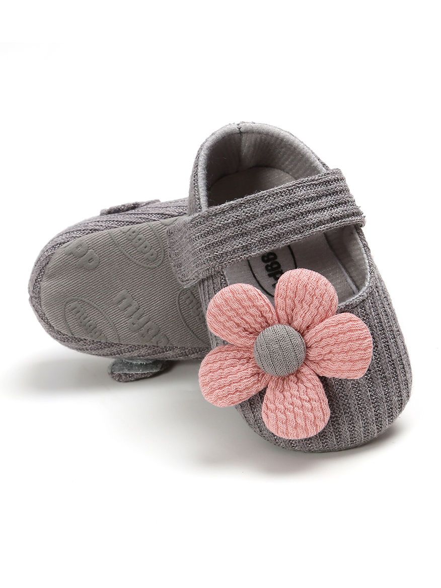 Early Days Baby Girls Flower Trim Prewalker Shoes - dianjiang-