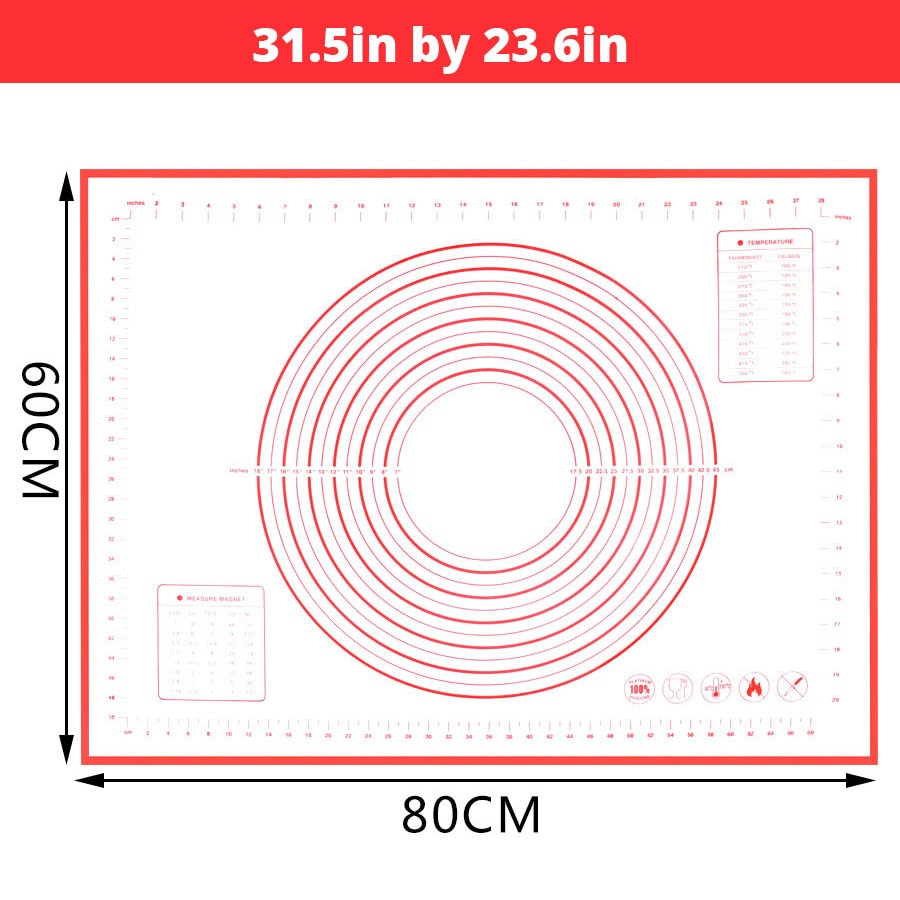 Extra Large 32"x24" Silicone Baking Mat - Non-Stick Non-Skid Pastry Mat with Measurements by Leeseph (Red & Black) - dianjiang-