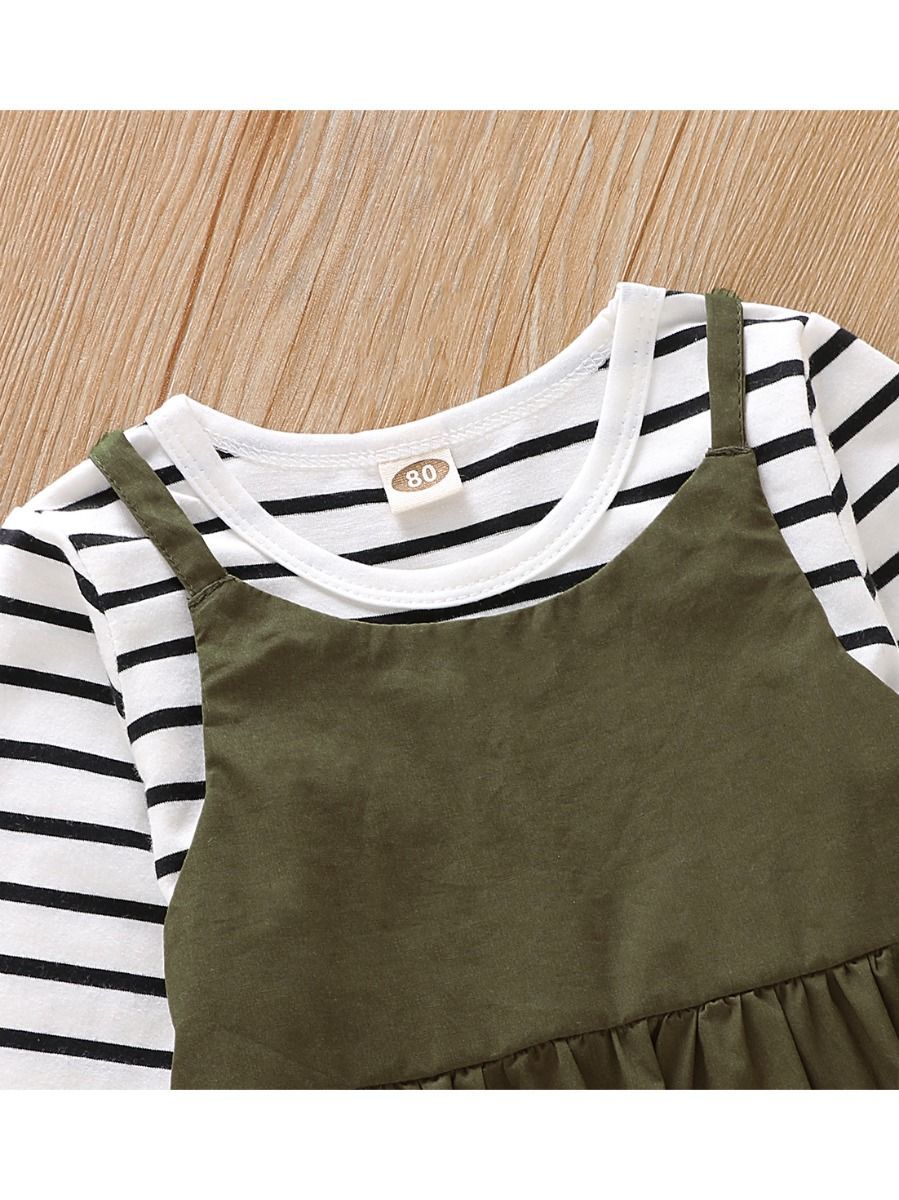 Fall 2-Piece Baby Toddler Girl Stripe Top & Solid Color Jumpsuit Set - dianjiang-