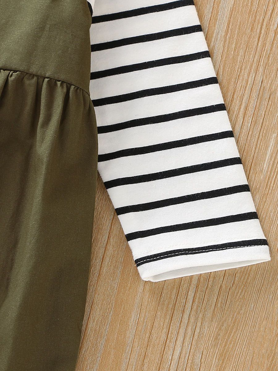 Fall 2-Piece Baby Toddler Girl Stripe Top & Solid Color Jumpsuit Set - dianjiang-