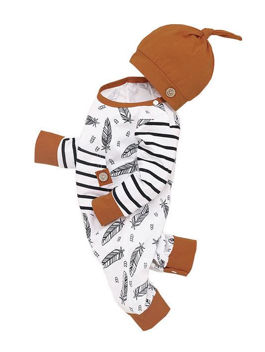 Fall 2-Piece Feather Stripe Overall Matching Hat Set - dianjiang-