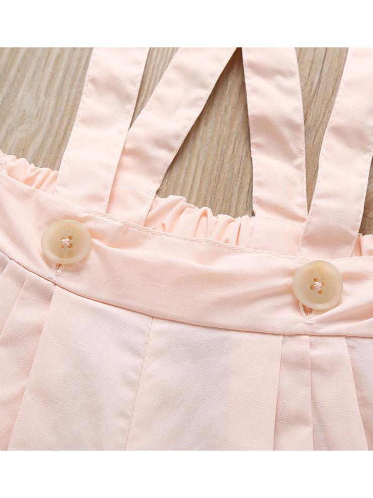 Fall 2-Piece Flower Top & Pink Suspender Pants Set - dianjiang-