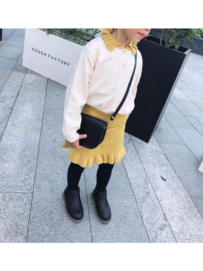 Fall 2-Piece Solid Color Knitted Sweater Matching Flutter Skirt Set - dianjiang-