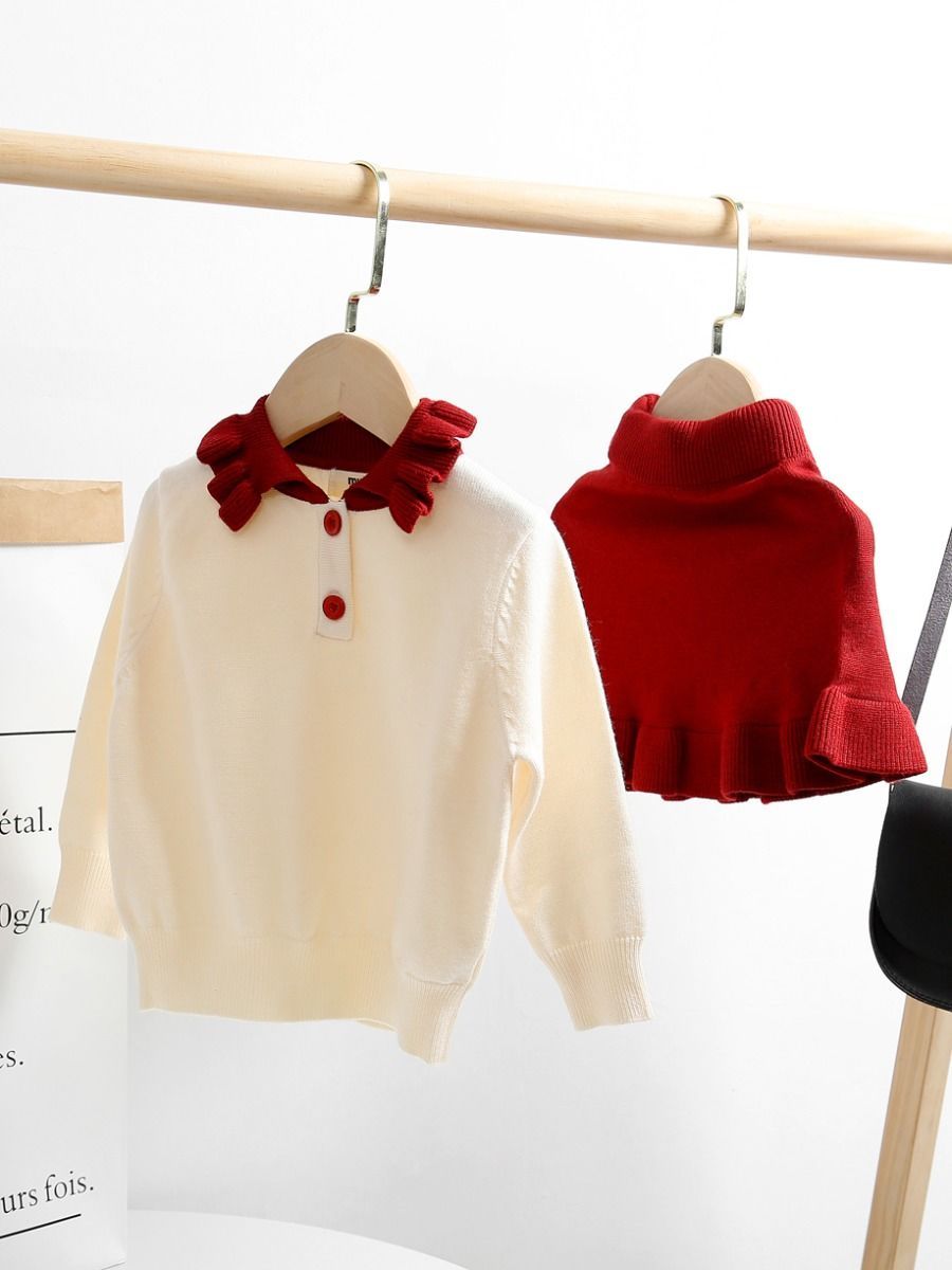Fall 2-Piece Solid Color Knitted Sweater Matching Flutter Skirt Set - dianjiang-