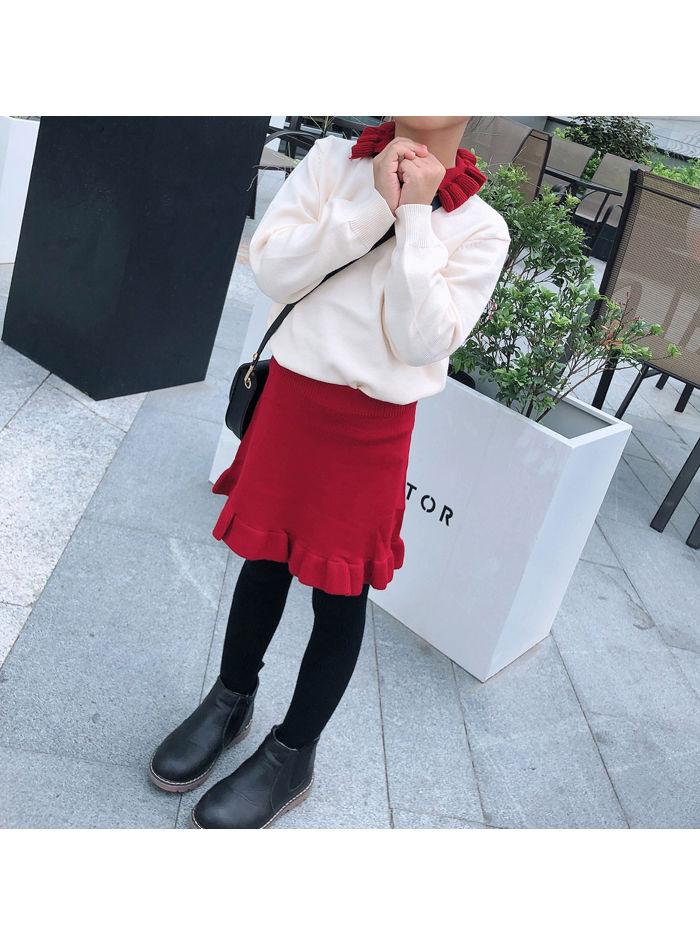 Fall 2-Piece Solid Color Knitted Sweater Matching Flutter Skirt Set - dianjiang-